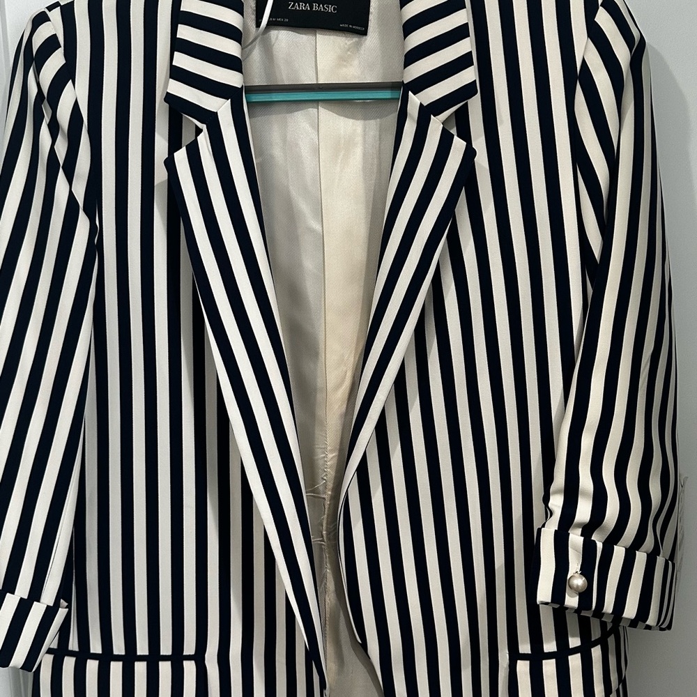Zara Classic Striped Blazer in Navy and White